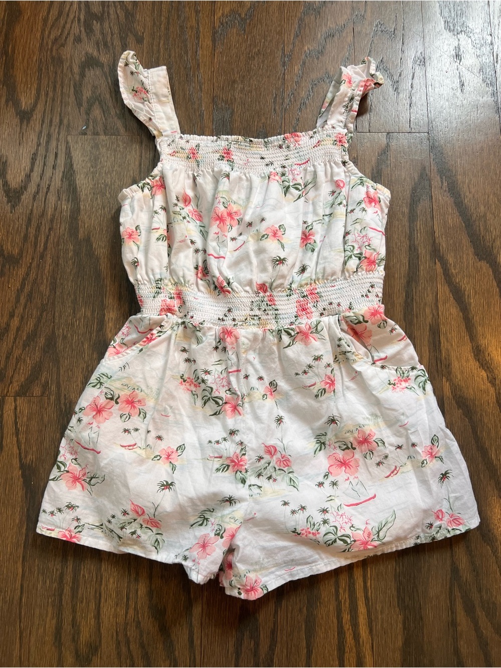 Janie and Jack Size 5 White Floral Tropical Tank Romper